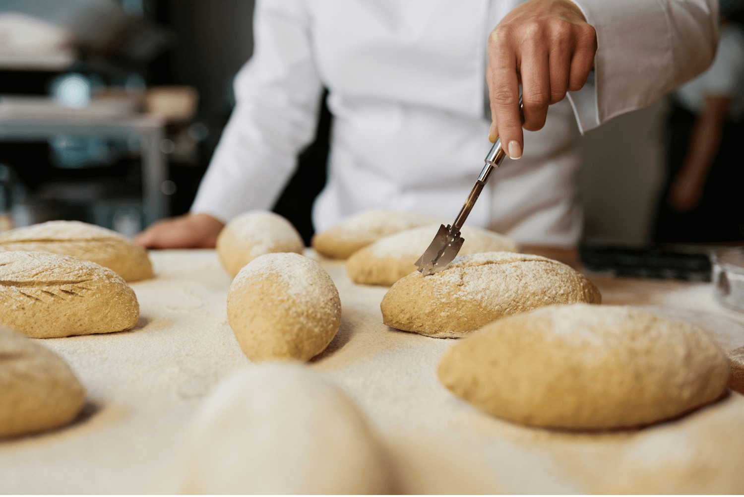 a person holding artisan bread baking equipment