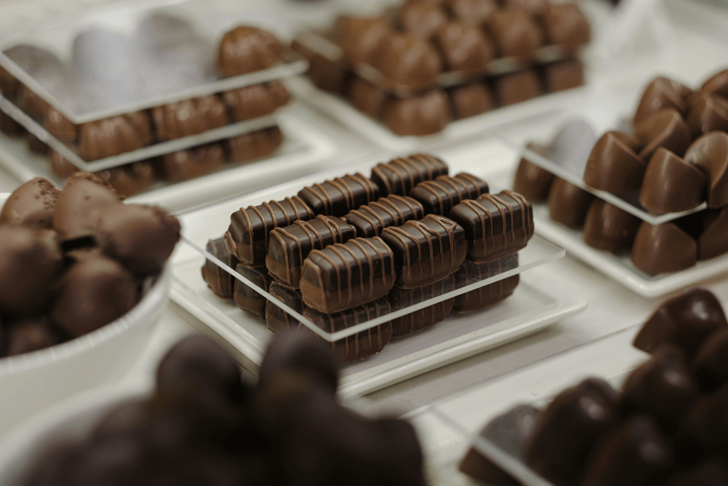 a group of chocolates in a tray