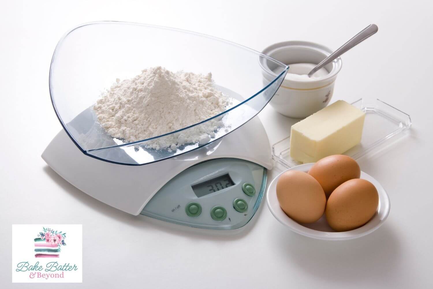 Baking Scale vs. Measuring Cups: Which is More Accurate? (2024 Precision Showdown) a baking scale with a bowl of flour and eggs